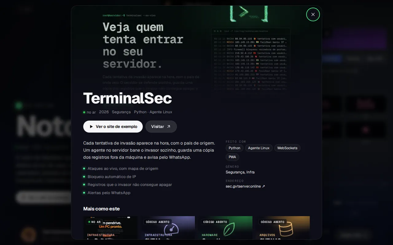 A ficha de um trabalho, com sinopse, destaques e galeria